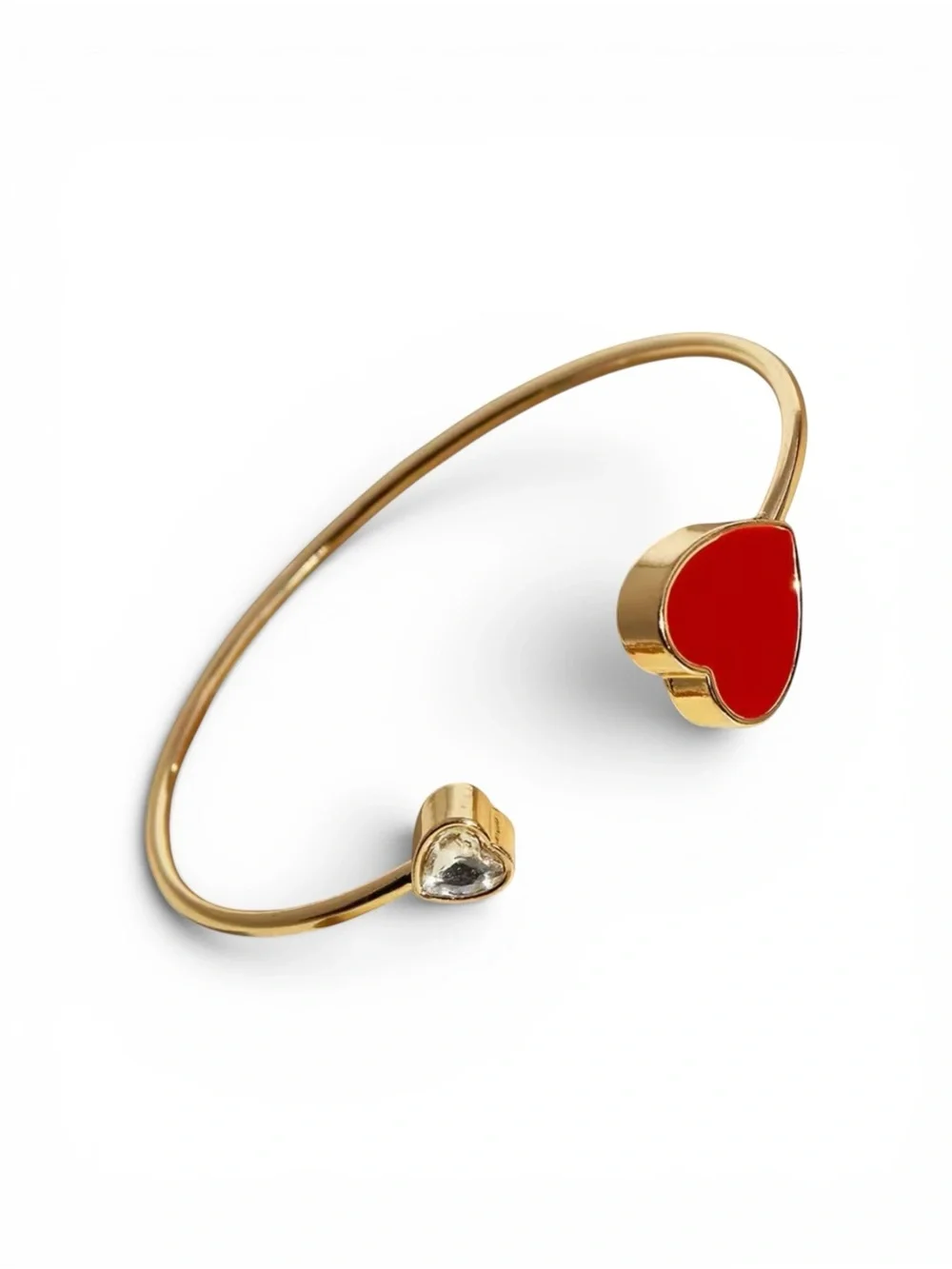 Gold Red Heart Open Cuff Bracelet – CZ Crystal Accent ❤️